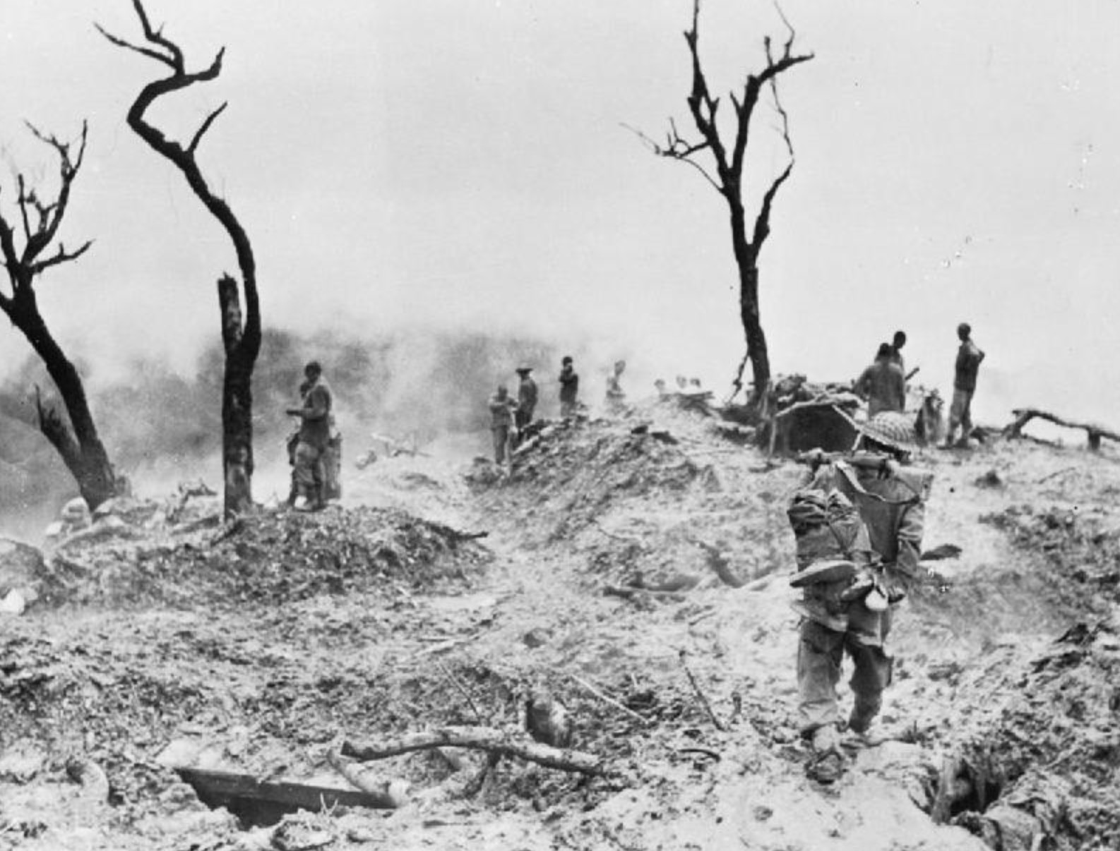 The scene on Scraggy Hill, captured by the 10th Gurkhas during the Battle of Imphal. 